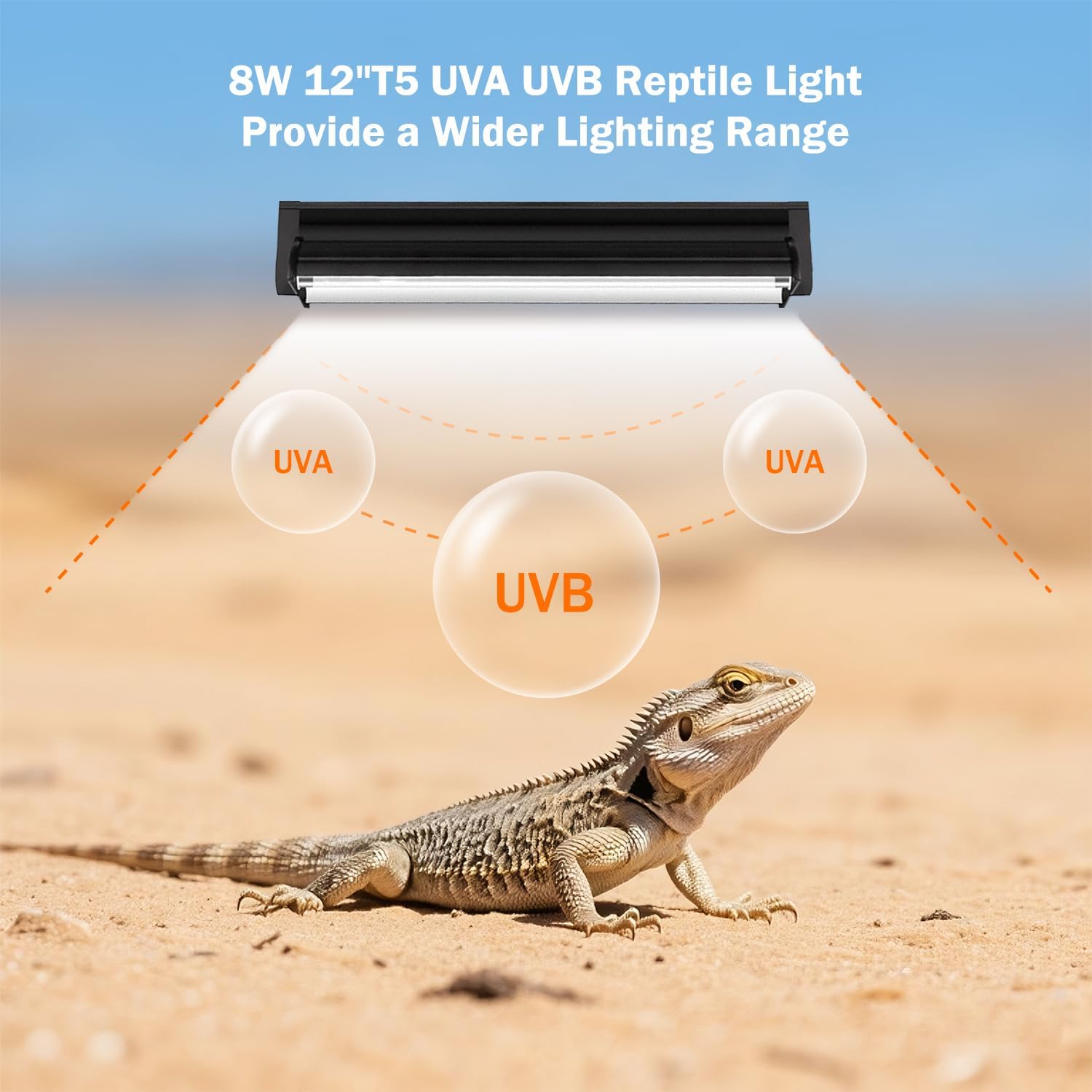 T5 10.0 UVB Reptile Light Fixture, T5 UVA UVB Light Tube Lamp Blub 8W 12" for Bearded Dragon, Tortoise,Desert Lizards,Leopard Gecko,Reptile & Amphibian Lamp