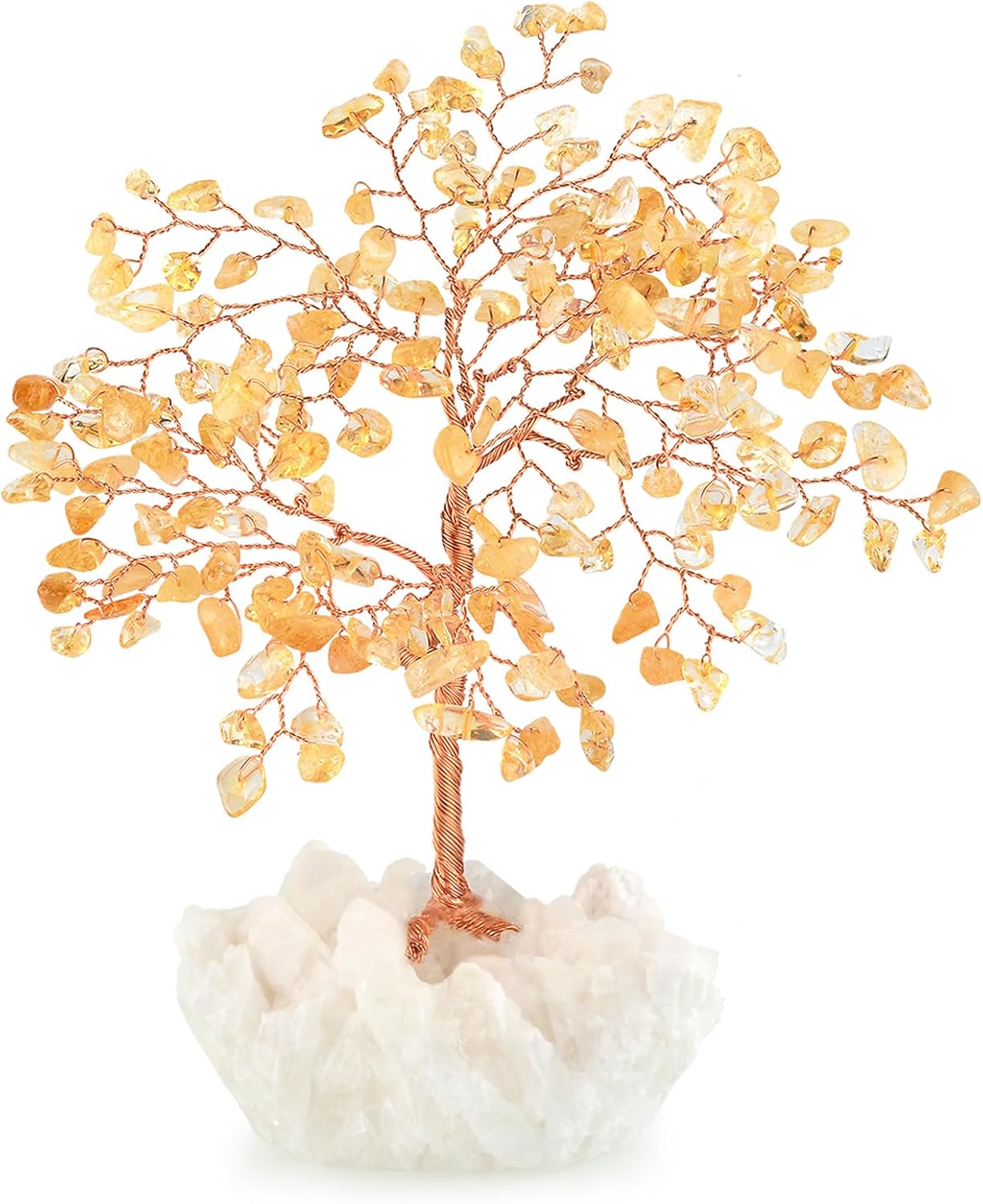 Natural Citrine Gemstone Crystal Tree of Life,Clear Quartz Cluster Base,Bonsai Money Tree Feng Shui Home Decor,Healing Crystals Positive Energy for Luck and Wealth 5.5"-6.3"