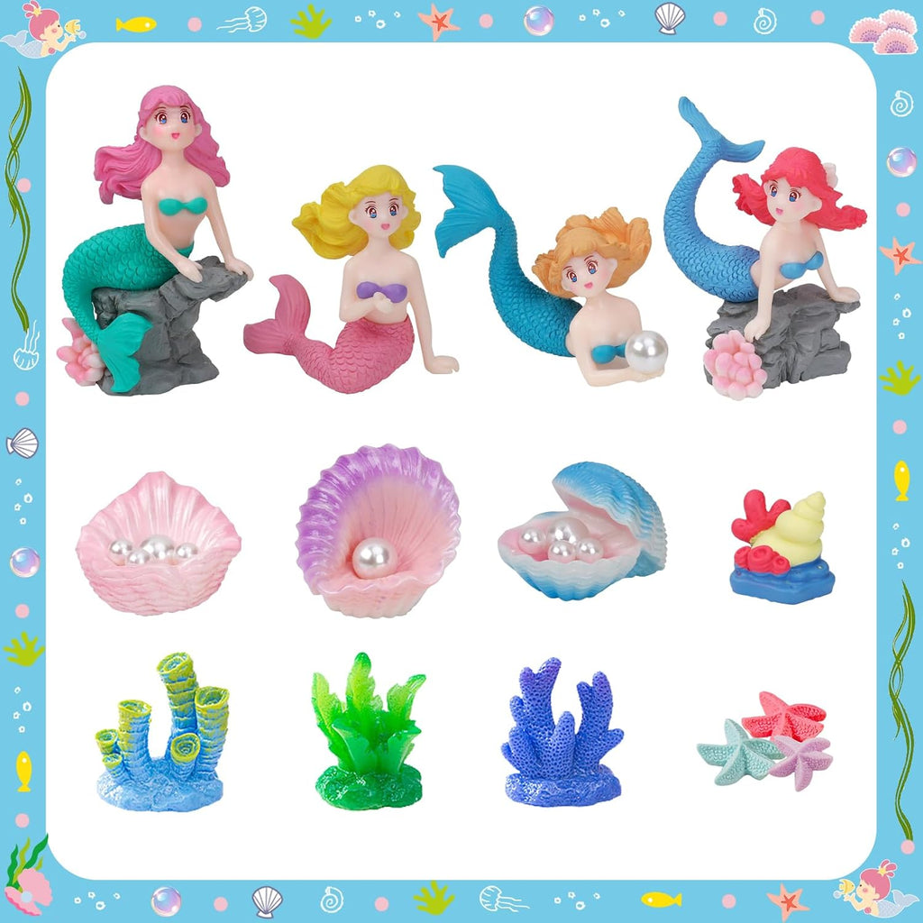 28pcs Mini Resin Animal Models,Mermaid Figurine Ornament Set, for Mermaid Aquarium Decor Classroom Treasure Chest Toys Miniature Dollhouse Decoration Cake Decorations