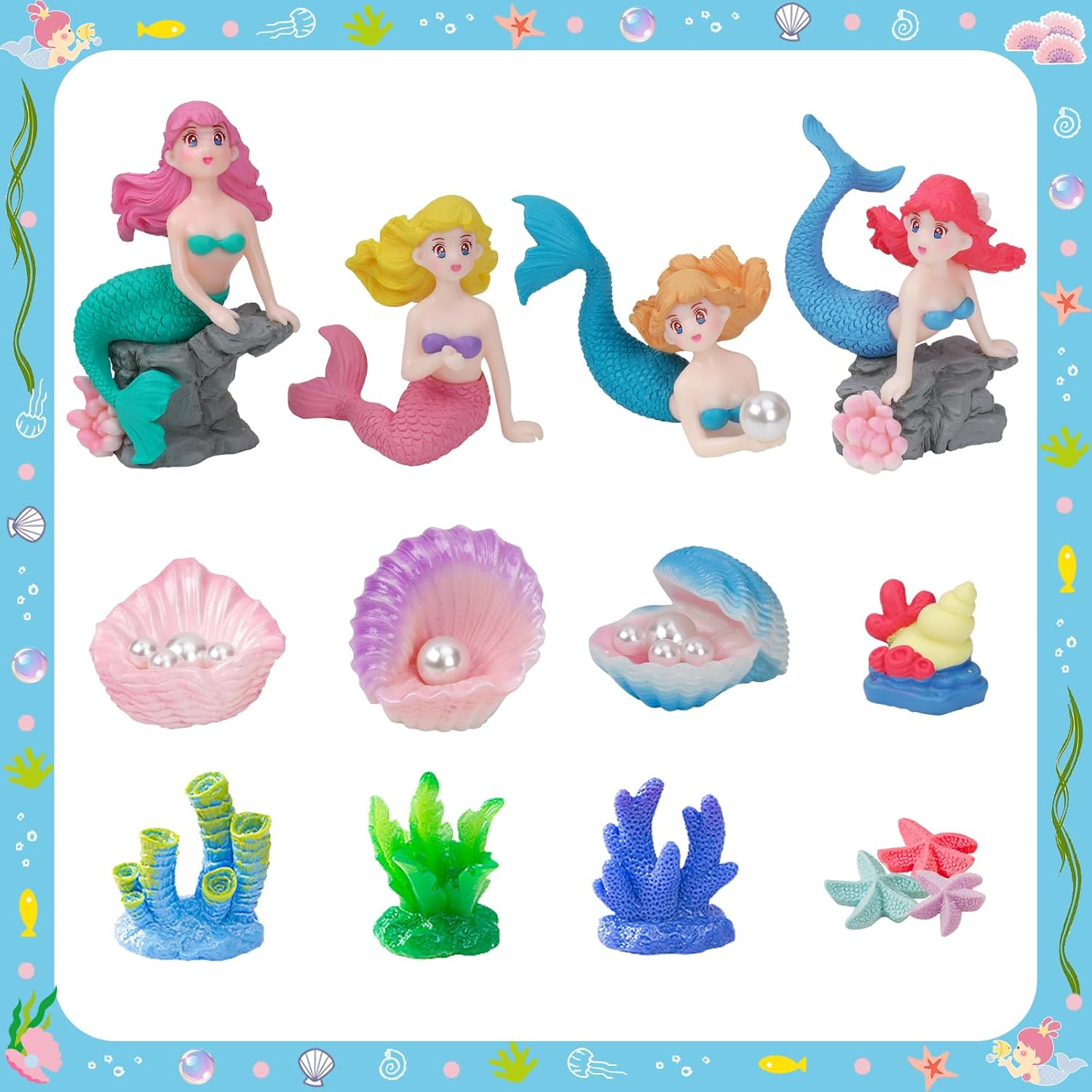 28pcs Mini Resin Animal Models,Mermaid Figurine Ornament Set, for Mermaid Aquarium Decor Classroom Treasure Chest Toys Miniature Dollhouse Decoration Cake Decorations