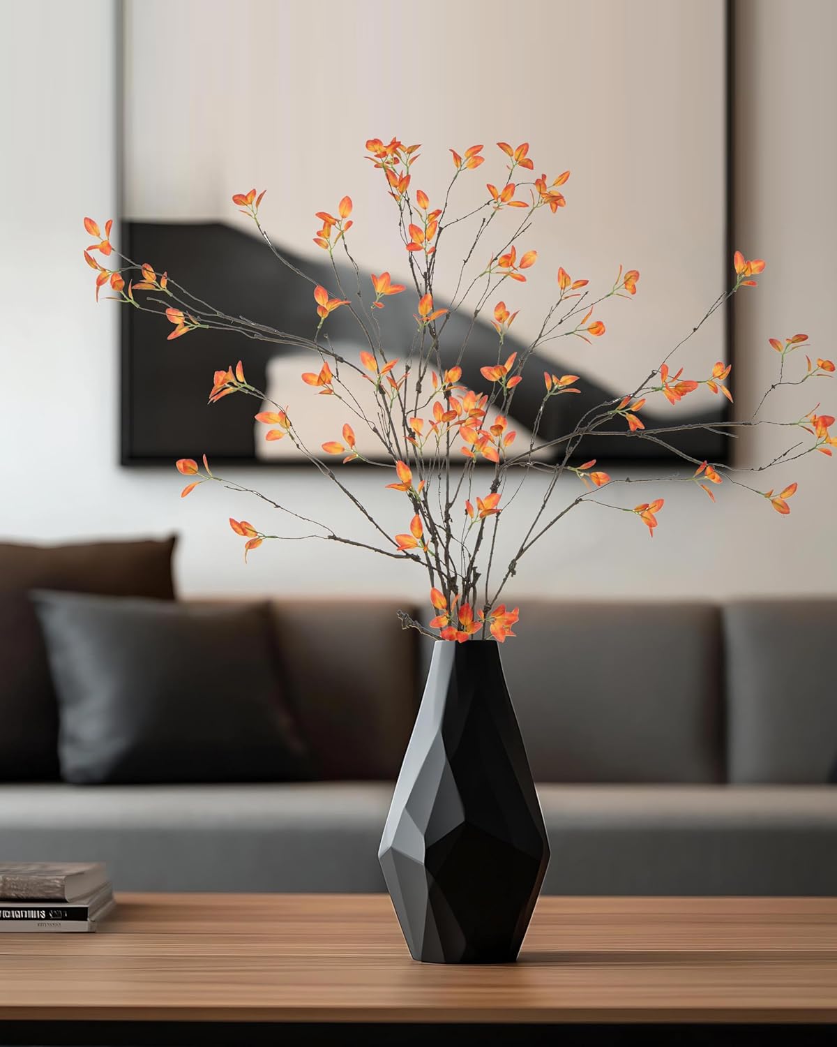 DuHouse 34" 5Pcs Artificial Ficus Branches Artificial Fall Greenery Stems Branches for Vase Filler Home Decor Table Centerpieces Garden Decoration(Orange)