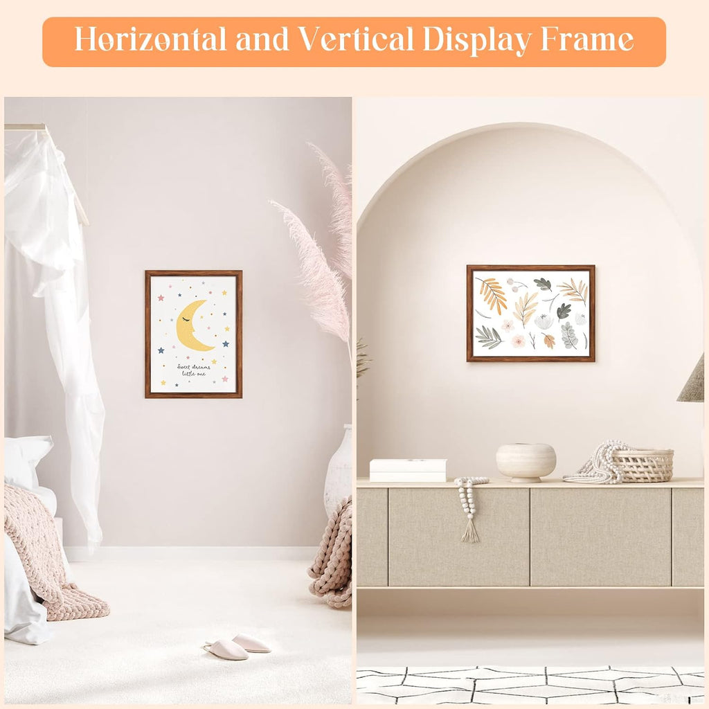 10x14 Wood Frame Brown, Rustic Natural Wooden 14x10in Poster Picture Frame, Distressed 10 x 14inch Woodgrain Gallery Photo Frame with HD Plexiglass, Horizontal Vertical Wall Mounting Display 1pcs