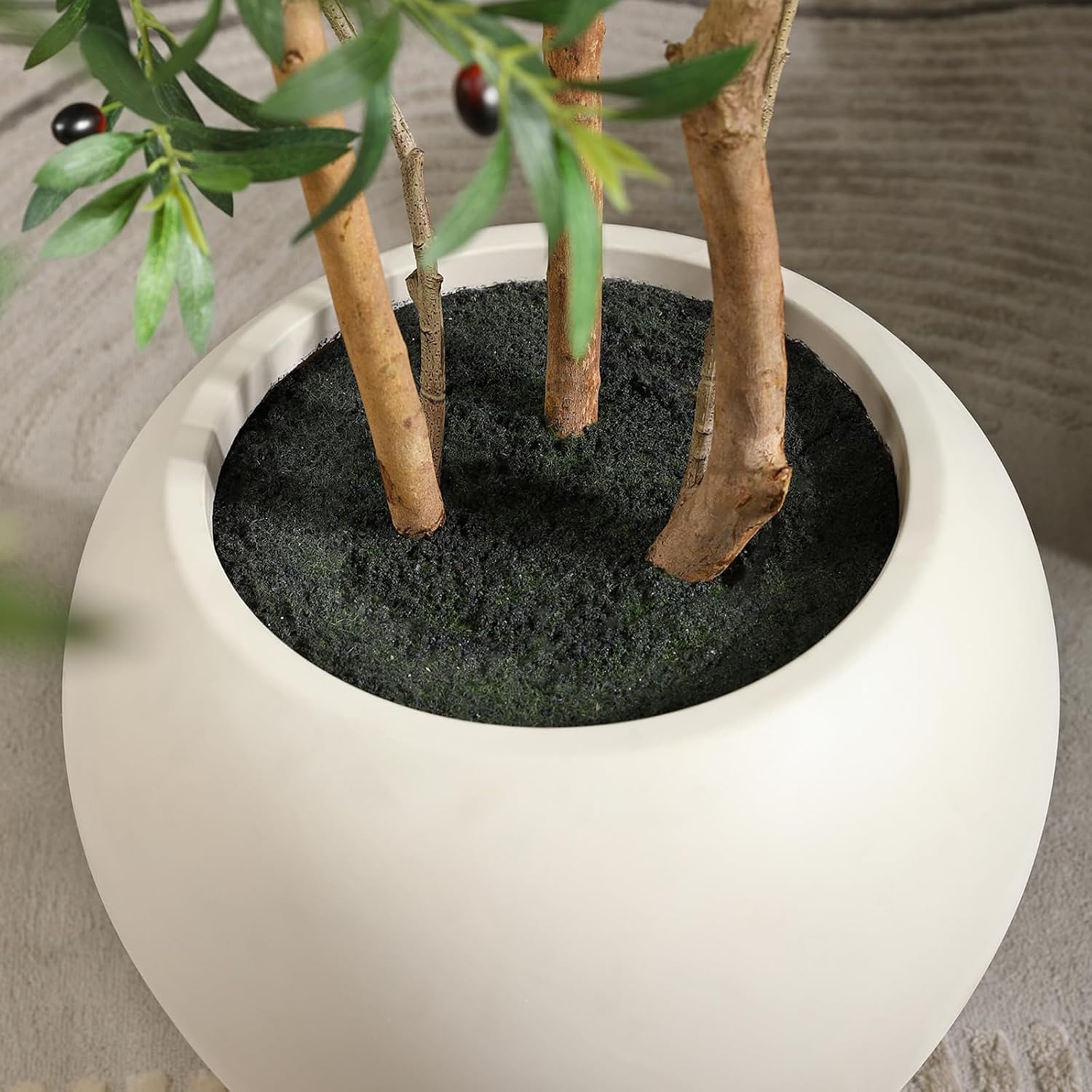 Artificial Olive Tree, 8FT Tall, Faux Olive Trees with Natural Wood Trunk & Lifelike Fruits, Indoor, White Tall Planter, Home Balcony Office Living Room Decor