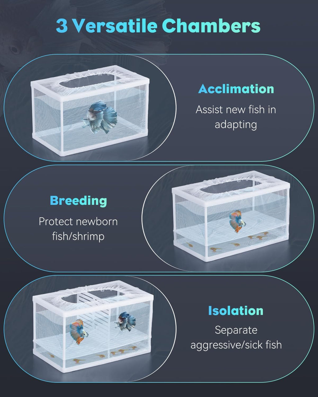 Pawfly Fish Tank Breeder Net Aquarium Fish Breeder Box with Nylon Mesh & Suction Cups, Fish Separation Net Large Isolation Box, Fish Fry Hatchery Incubator Hatching Box for Baby Fish Shrimp Betta