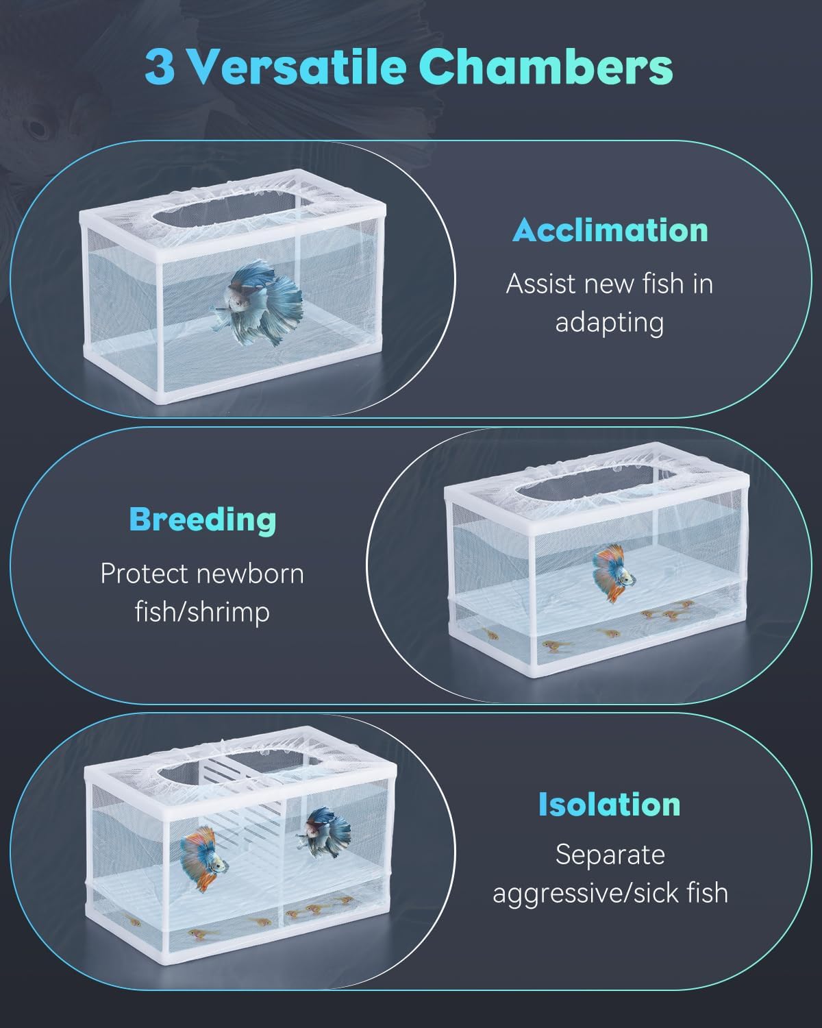 Pawfly Fish Tank Breeder Net Aquarium Fish Breeder Box with Nylon Mesh & Suction Cups, Fish Separation Net Large Isolation Box, Fish Fry Hatchery Incubator Hatching Box for Baby Fish Shrimp Betta