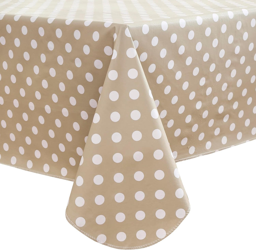 Heavy Duty Vinyl Tablecloth with Flannel Backing Waterproof Oil-Proof Plastic Table Cloth Stain-Resistant Wipeable Rectangle or Square Table Cover for Indoor and Outdoor (White Dots,60x84 Inch)