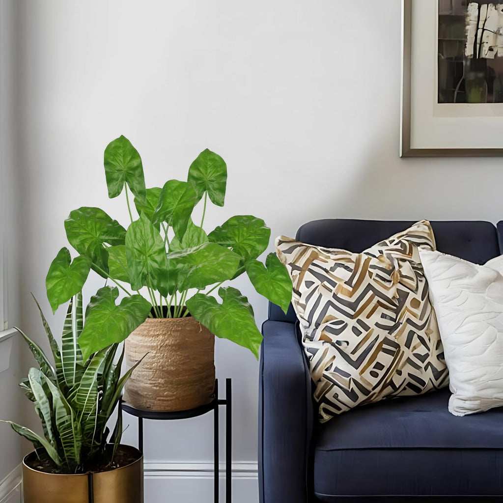 Hollyone 2PCS Artificial Calla Lily Leaves Plants 26.8" Fake Tropical Alocasia Bush Tree Large Faux Greenery Stem Shrubs for Indoor Outdoor Home Garden Arrangement Jungle Safari Wedding Party Decor