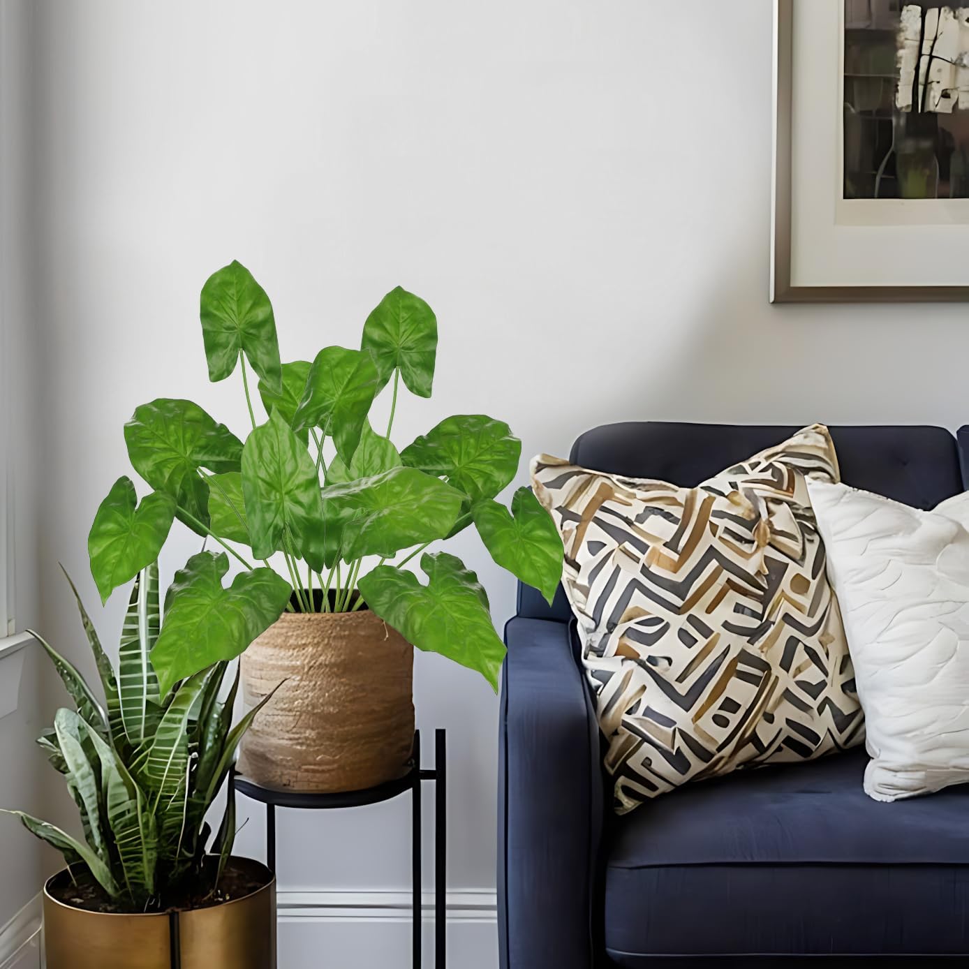Hollyone 2PCS Artificial Calla Lily Leaves Plants 26.8" Fake Tropical Alocasia Bush Tree Large Faux Greenery Stem Shrubs for Indoor Outdoor Home Garden Arrangement Jungle Safari Wedding Party Decor