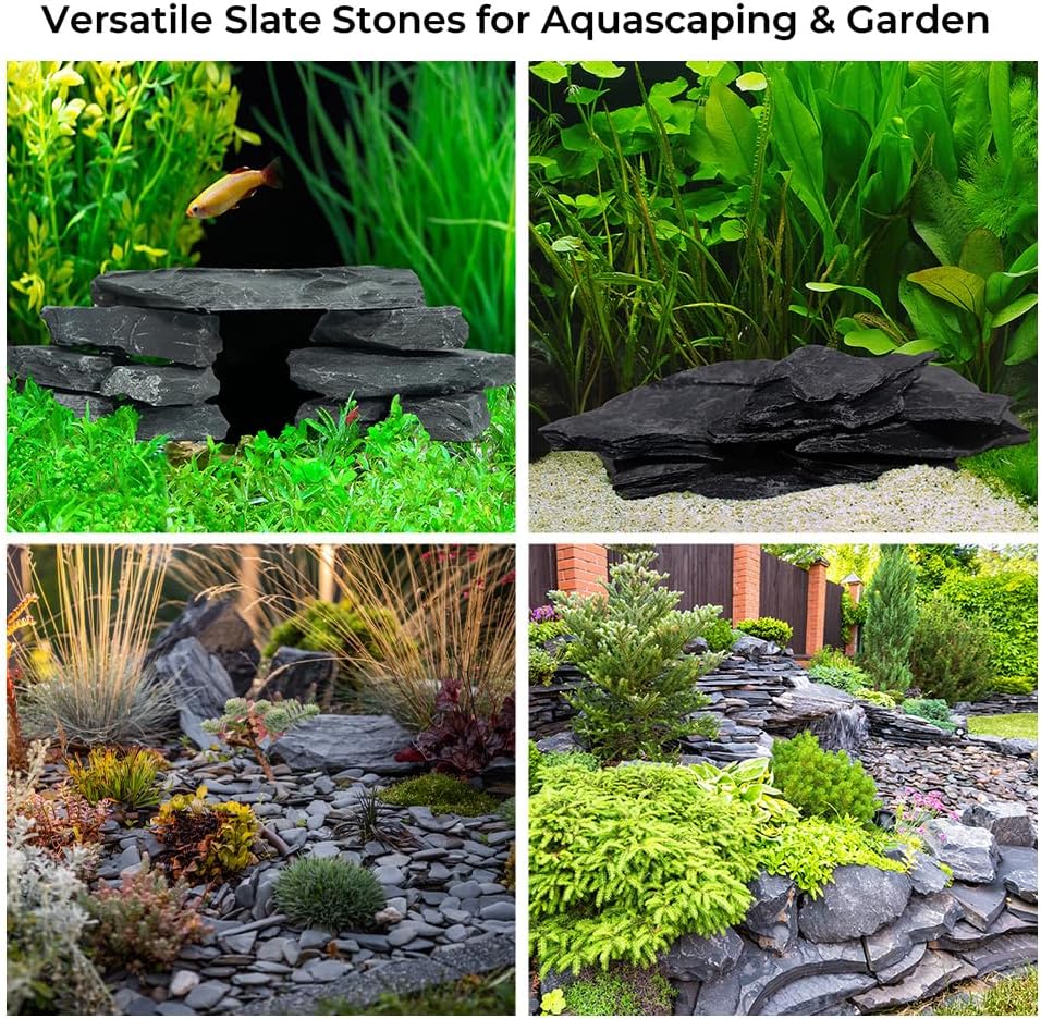 2-4 Inches Natural Slate Rocks 20 PCS Aquarium Stones for Aquascaping, Aquarium Landscaping, Terrariums, Fish Tank Decoration, Vivariums, Paludarium, Reptile and Amphibian Enclosures