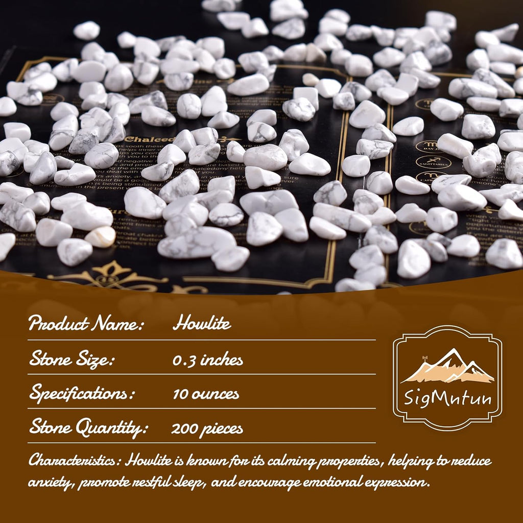 Polished Howlite Crystal Chips 200 Pcs - 0.3" 10 oz Tumbled Stone Chips Crushed Sea Glass Stones Healing Reiki Crystal Jewelry Making Home Decoration