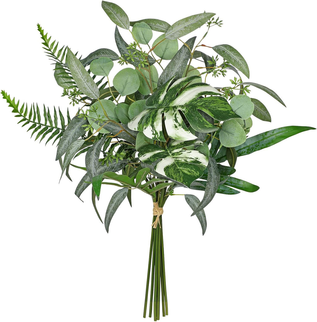 Artificial Greenery Stems Box Set, 5 Kinds Mixed Eucalyptus Leaves Silver Dollar Fern Monstera Leaf Faux Plants Bulk for DIY Bouquets Wedding Floral Arrangements Table Centerpieces Vase Decor