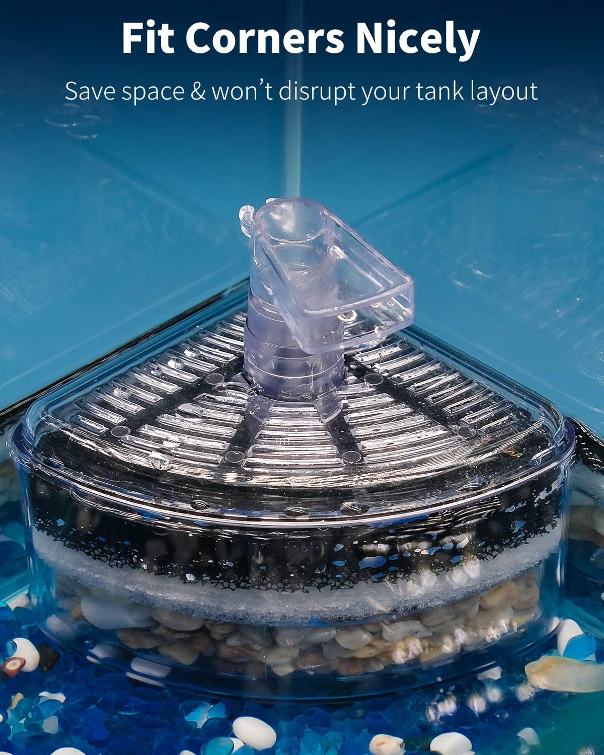 Pawfly Aquarium Corner Sponge Filter Quiet Betta Fry Shrimp and Small Fish Bio Foam Filter with Natural Stones Gravels and Ceramic Rings for Fish Tanks up to 30 Gallons (Air Pump Not Included)