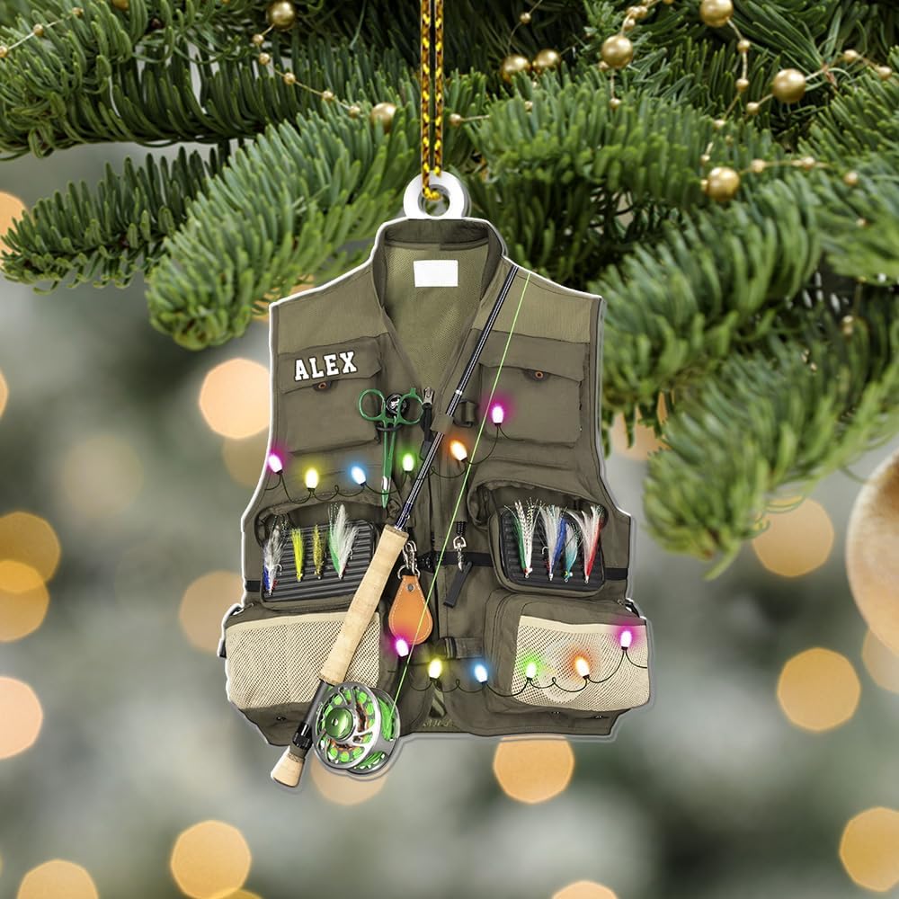 Personalized Fisherman Shirt 2D Flat Acrylic Ornament, Bass Fishing Christmas Ornament, Fishings Tools Keepsake, Fish Ornaments Fishing Man Decor Ornaments Fisherman Dad Gift 140