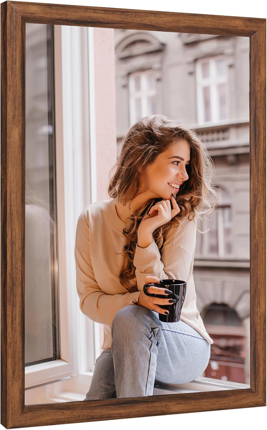 20x27 Wood Frame Brown, Rustic Natural Wooden 27x20in Poster Picture Frame, Distressed 20 x 27inch Woodgrain Gallery Photo Frame with HD Plexiglass, Horizontal Vertical Wall Mounting Display 1pcs
