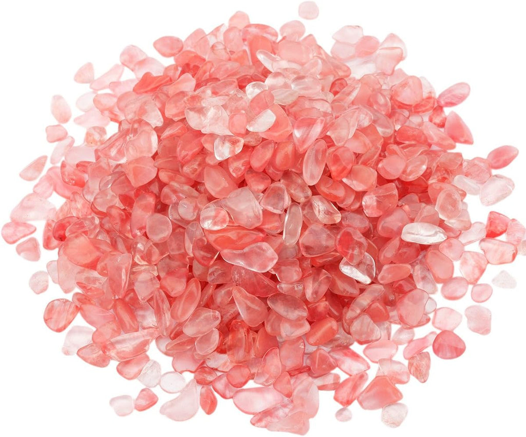 SUNYIK Cherry Quartz Tumbled Chips Stone,Crushed Crystal Quartz Pieces,Irregular Shaped Stones,1pound(about 460 gram)