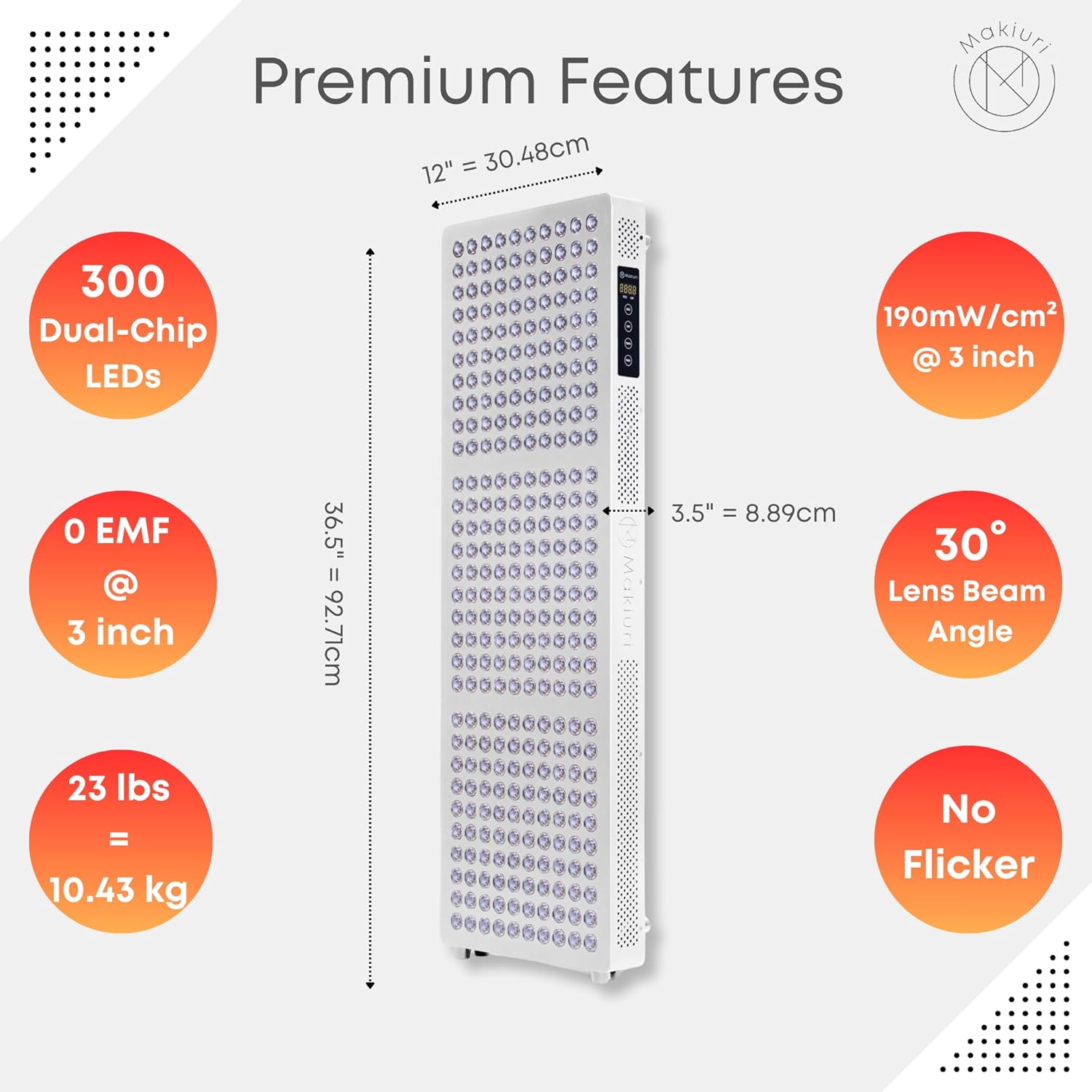 Makiuri Red Light Therapy Lamp | LED Light Therapy Panel for Face & Body | Infrared & Red Light in 5 Wavelengths | Supports Relaxation, Skin Appearance & Overall Wellness | Neptune (White 300 LED)