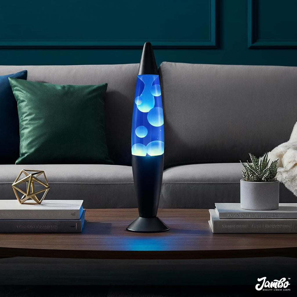 JAMBO 16" Beautiful Lamp- Blue with White/Blue Wax, Relaxing Liquid Lamp for Living Room Office Bedroom Adults Teens Kids, Magma Light, Night Light Nightlight, Home Decor