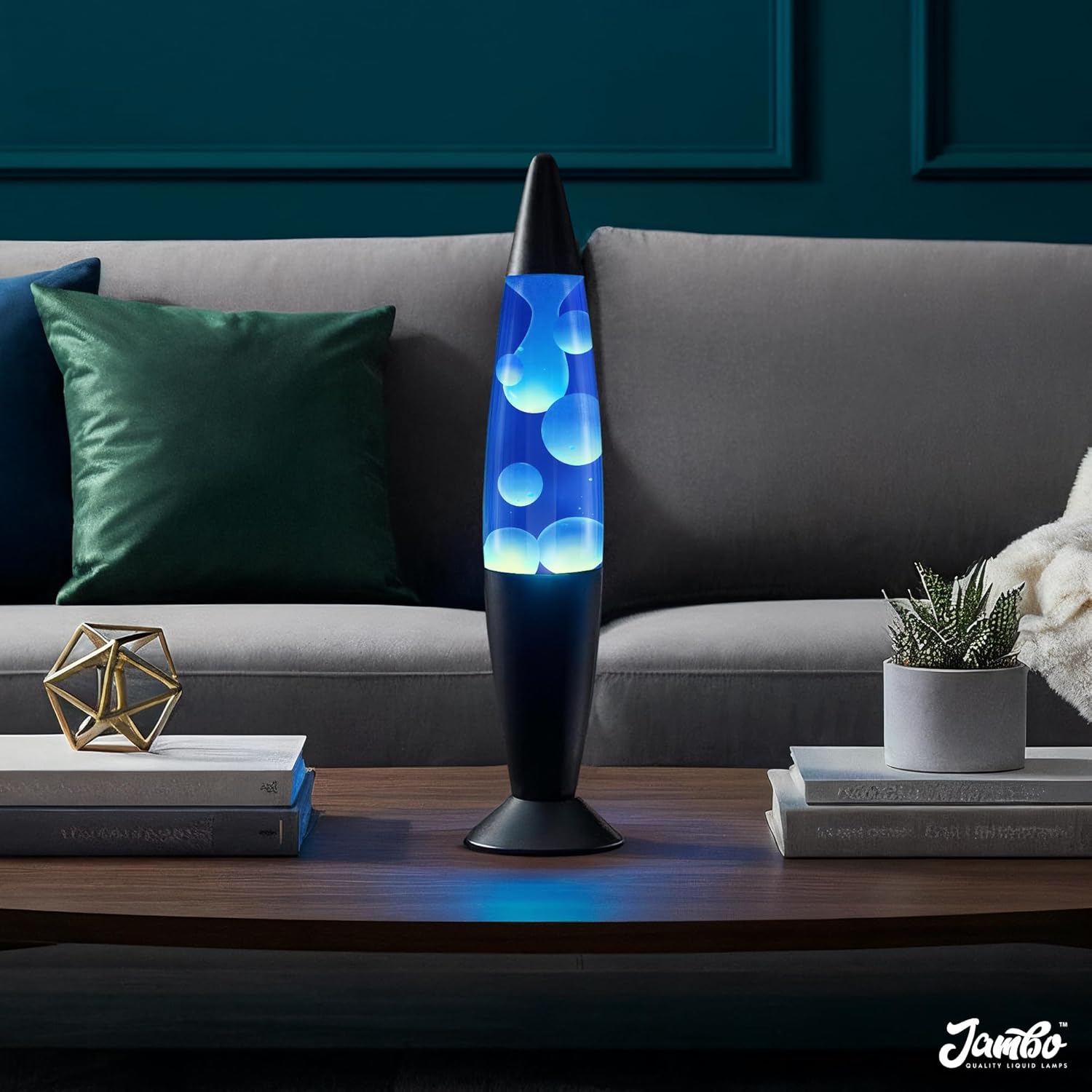 JAMBO 16" Beautiful Lamp- Blue with White/Blue Wax, Relaxing Liquid Lamp for Living Room Office Bedroom Adults Teens Kids, Magma Light, Night Light Nightlight, Home Decor