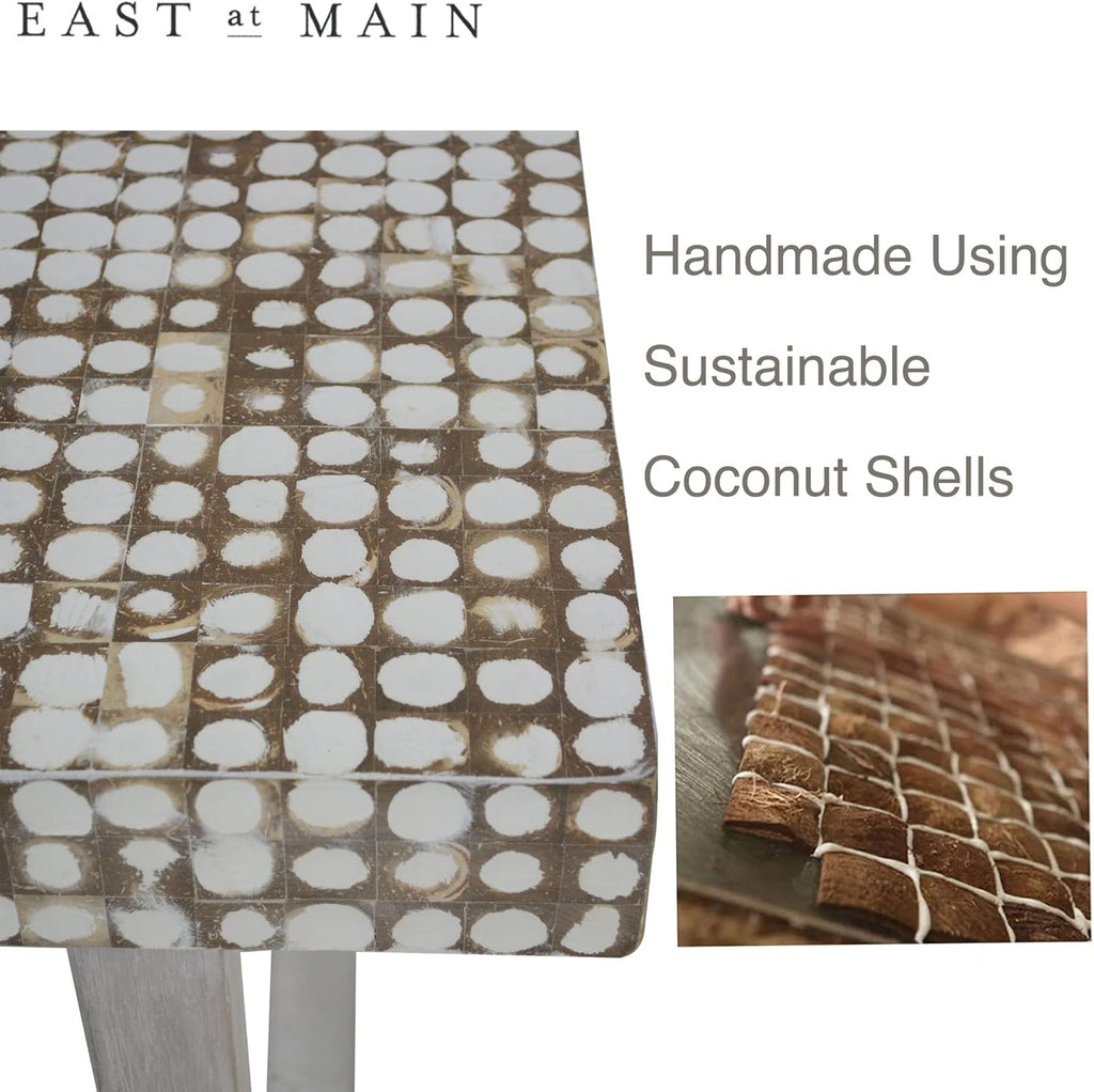 East at Main White Coffee Table – Handmade Accent Table with Coconut Shell Inlay, 40" Rectangular Wood Table for Living Room, Coastal Farmhouse or Boho Decor