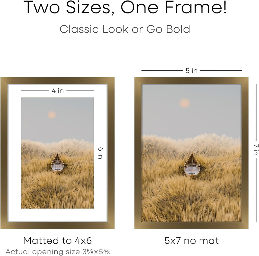 Homeforia 5x7 Picture Frame Bronze, High End Metal 5 x 7 Brass Frames with Mat 4 x 6 for Art, 5x7 Desk Frame Matted to 4x6 inch Photo, 5 by 7 Wall or Tabletop Frame, Tempered Glass, Wall Kit, Set of 4