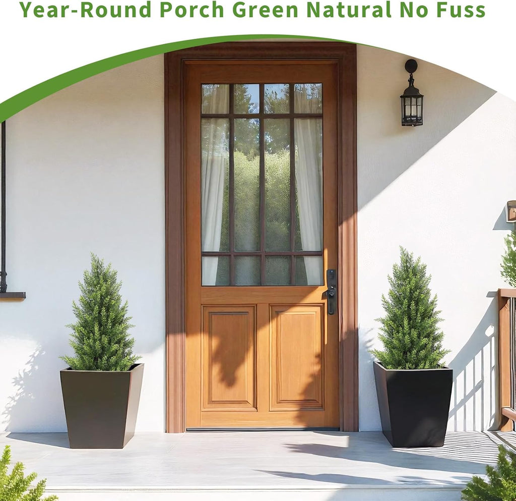 3FT Artificial Cedar Christmas Topiary Trees Set of 2 - Realistic Faux Cypress Plants UV Resistant for Outdoor Planter, Fake Bushes & Shrubs for Porch Front Door Outside UV Rated, 3 Feet Tall, 2 Pack