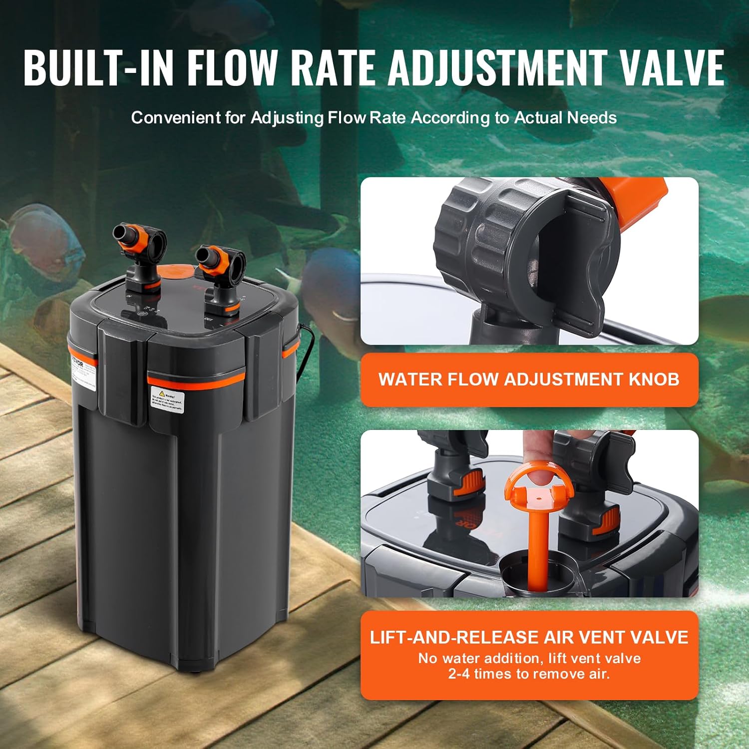 VEVOR Aquarium Filter 317GPH, 4-Stage Canister Filter 75-100 Gallon, Ultra-Quiet Internal Aquarium Filter with UV Protection, Submersible Power Filter with Multiple Function for Fish Tanks, 12W