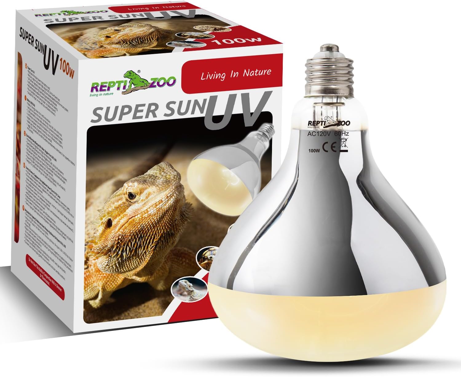 REPTI ZOO 100W Reptile Heat Lamp UVA UVB Reptile Light, Full Spectrum Self-Ballasted Vapor Basking Sunlight Bulb for Reptile and Amphibian Use E26