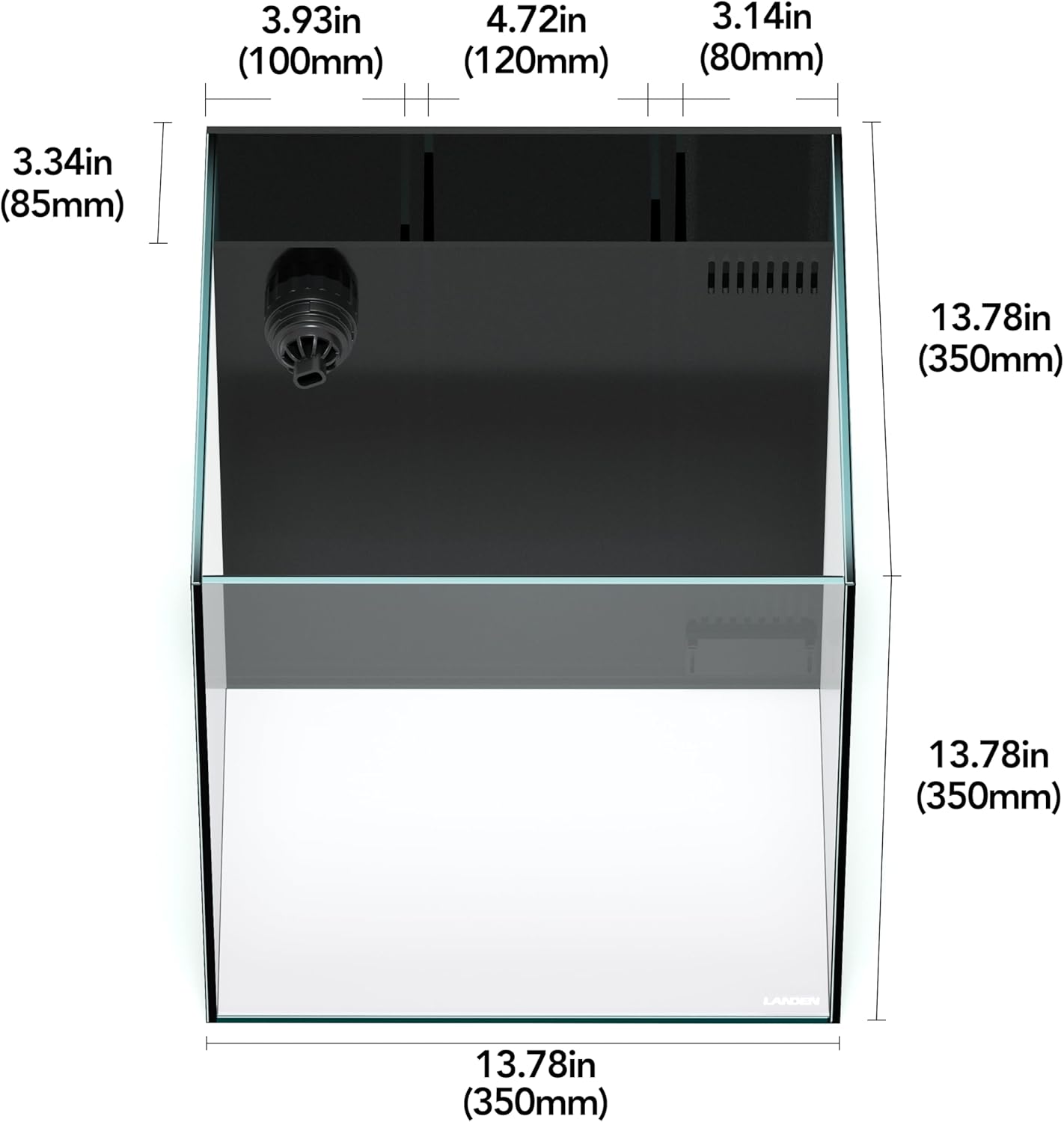 LANDEN 35C 7.2 Gallon Ultra Clear All Glass Rimless Low Iron Aquarium Tank with Rear Filtration Chamber(Pump Included) for Salt and Fresh Water.13.8''Wx13.8''Dx13.8''H 35cm Cube in 6mm Thickness