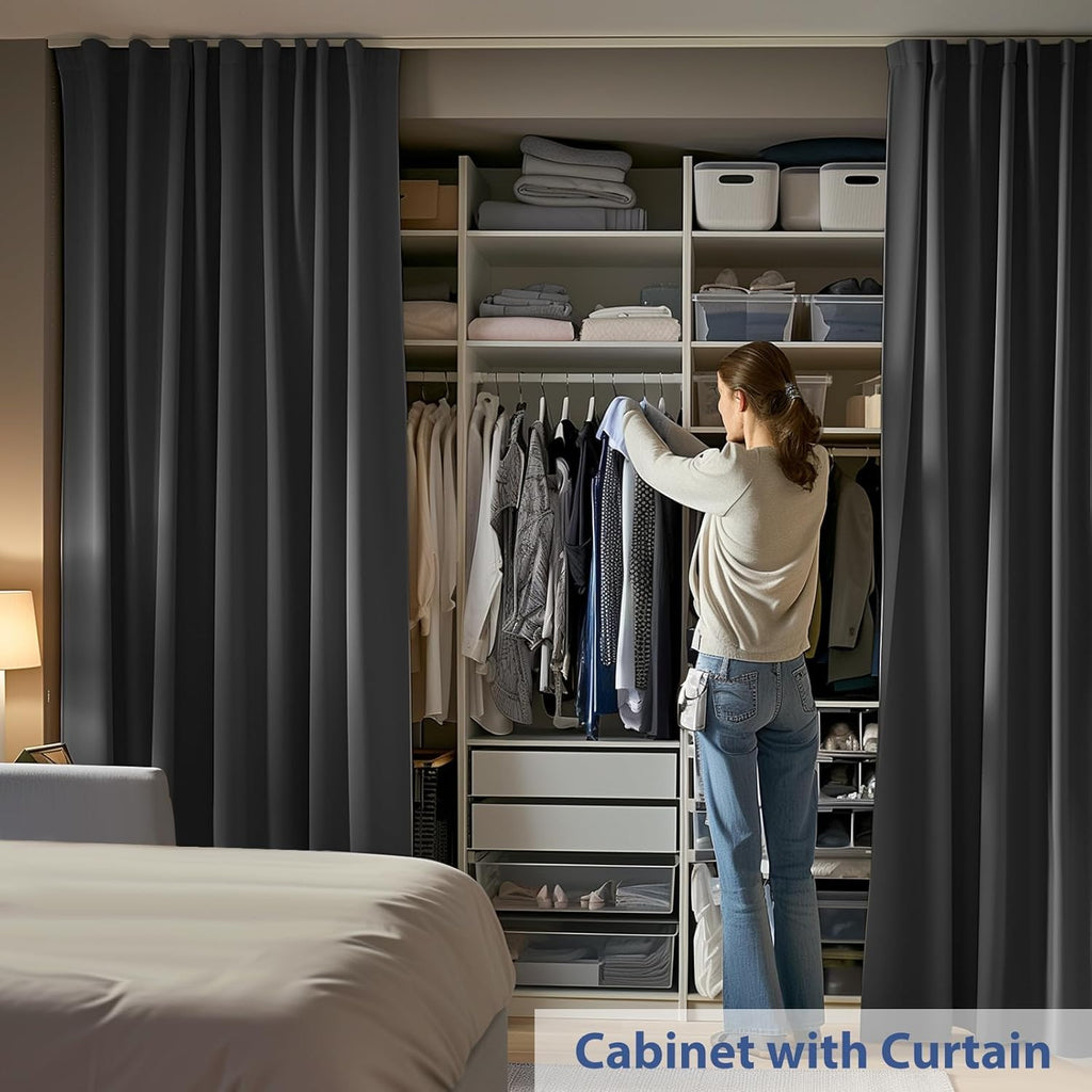 Room Divider Ceiling Mounted Curtains Track Sets Extra Wide Blackout Curtain Flexible Tracks for Bedroom Privacy Partition Separator, 1 Panel Black Drape and White Rail, W12.5 x H8ft