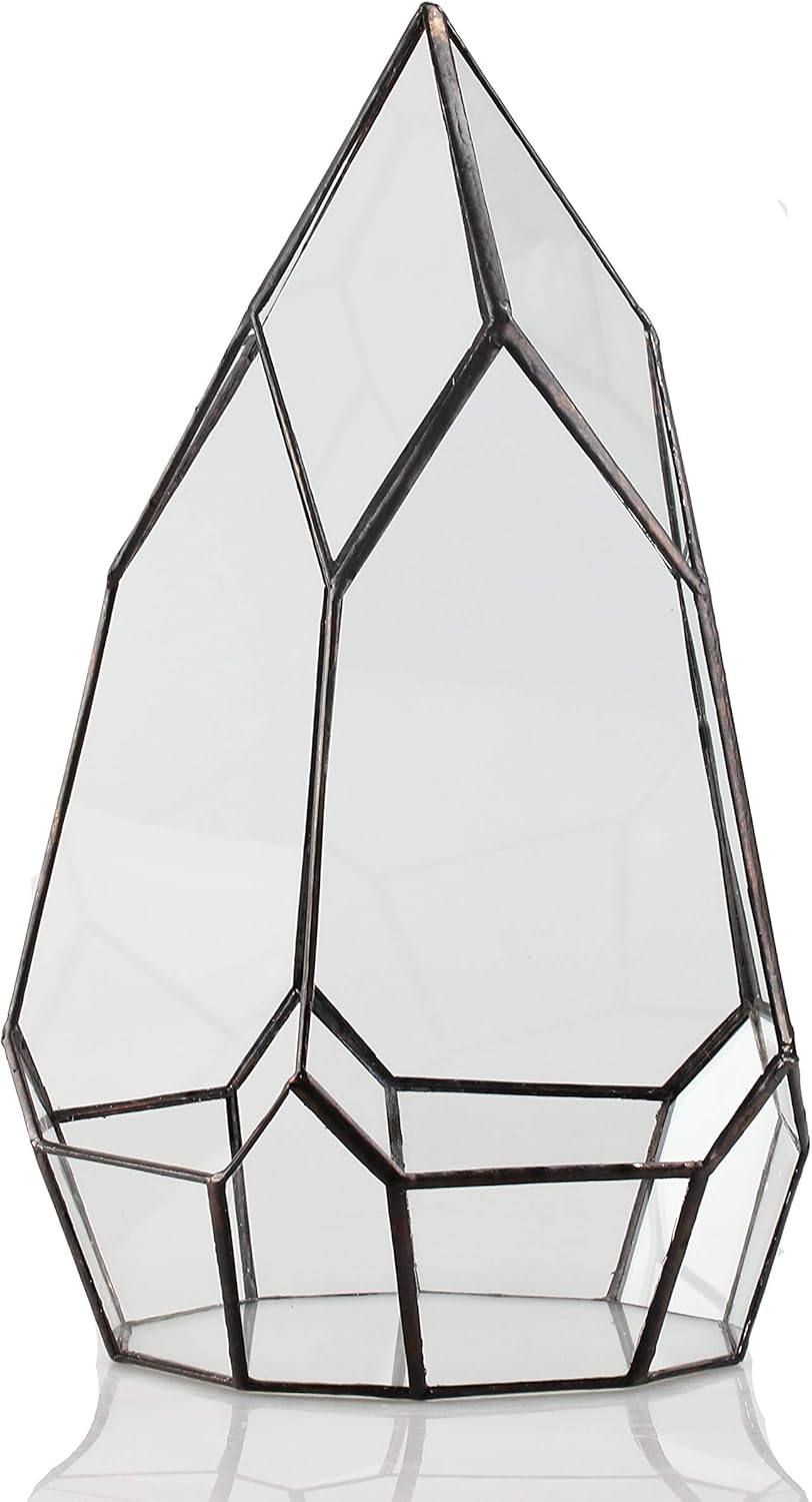 NCYP Modern Tabletop Black Glass Geometric Terrarium Container - Balcony Planter DIY Display Flower Pot for Succulent Fern - Miniature Botanical Fairy Garden, Large (No Plants, No Door)