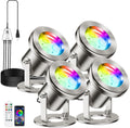 LyLmLe LED Pond Lights with APP Control, 6W SS316 Stainless Steel RGB Underwater Fountain Light with 12V Transformer, IP68 Waterproof Outdoor Underwater Lights for Pond Waterfall, Black Wire(4-Spots)