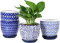 Selamica Ceramic Plant Pots, 5.6 Inch Flower Pots for Indoor Plants with Drainage Hole and Saucer,Home Decor, Set of 4, Vintage Blue