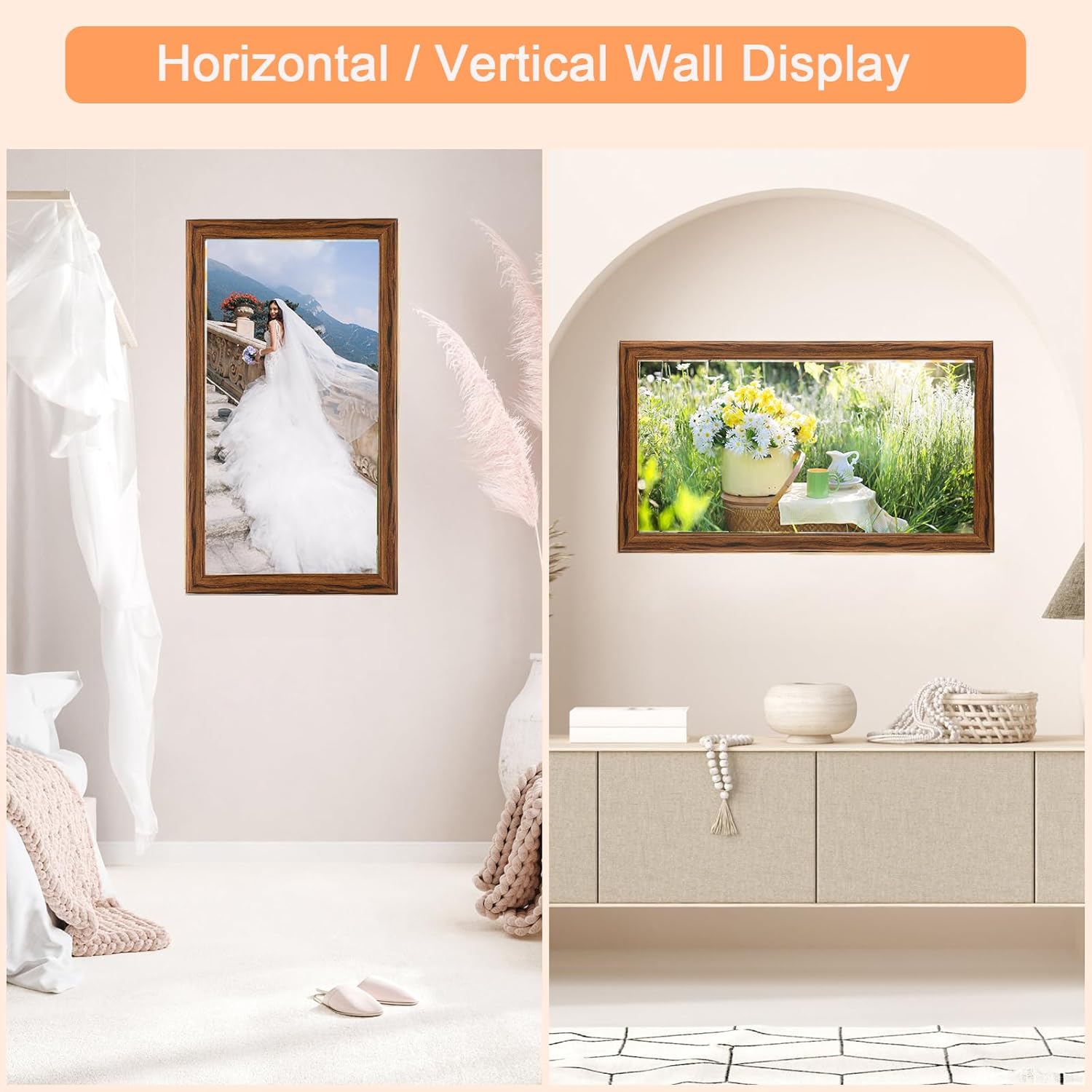 11x22 Wood Frame Brown, Rustic Natural Wooden 22x11in Poster Picture Frame, Distressed 11 x 22inch Woodgrain Gallery Photo Frame with HD Plexiglass, Horizontal Vertical Wall Mounting Display 1pcs