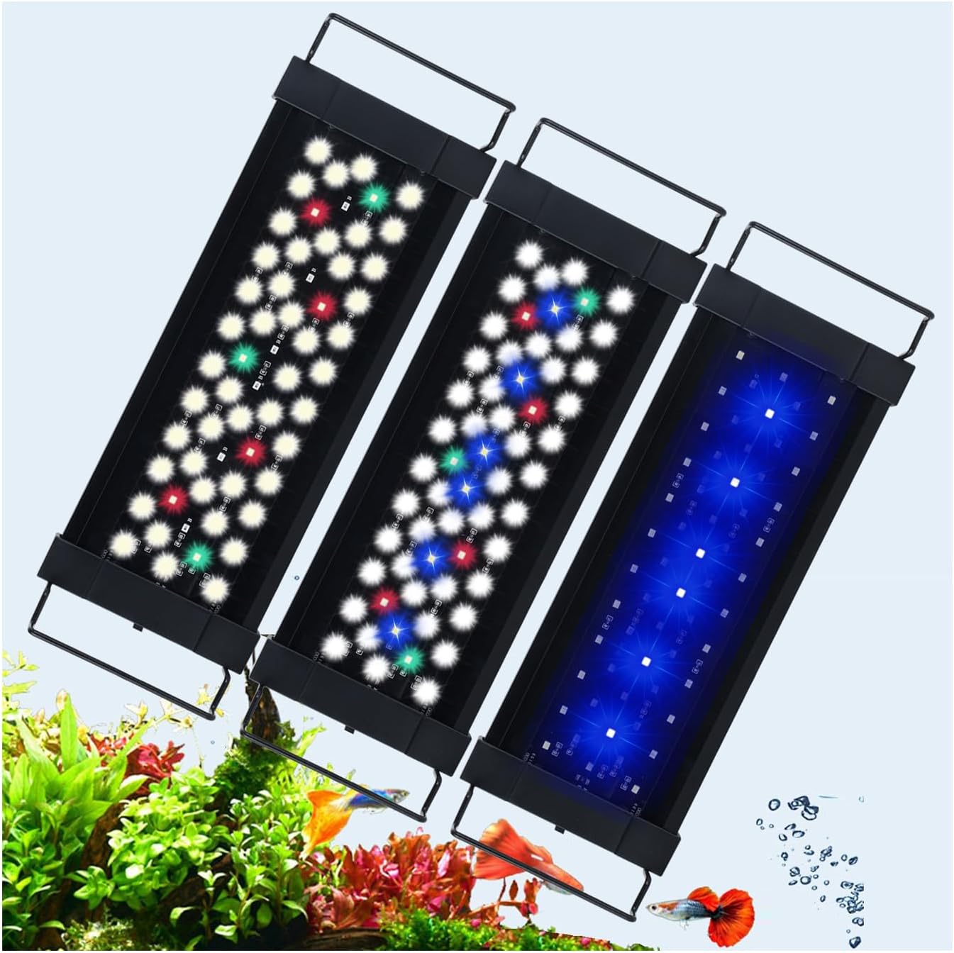 USB LED Aquarium Light for 12–18 Inch Fish Tanks – Timer with Auto On/Off, 10-Level Brightness, White/Blue/Red+White Modes, Extendable Brackets & Hanging Design (No USB Power Adapter)