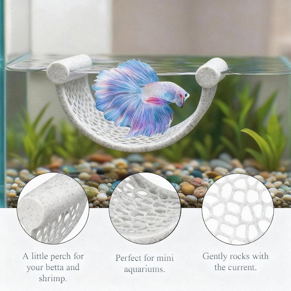 Marble Gray Floating Betta Fish Hammock – Minimalist Rest Platform & Floating Bed – Betta Tank Accessories for Small Aquariums, Nano Tanks & Shrimp – Sleek Floating Perch Ledge for Bettas & Small Fish