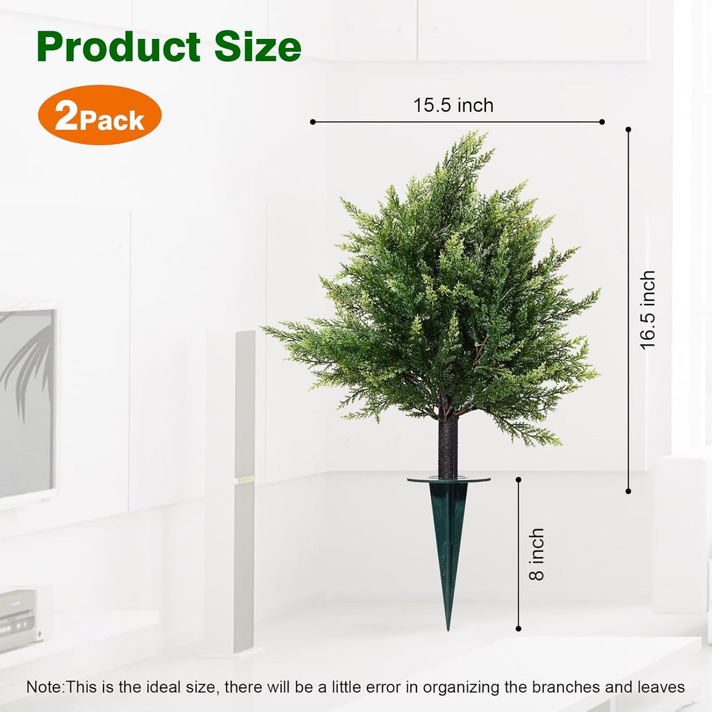 2 Pack 16.5 Inch Artificial Cypress Topiary Trees, Realistic Faux Potted Plants for Indoor Outdoor Home Garden Office Decoration (UV Resistant)