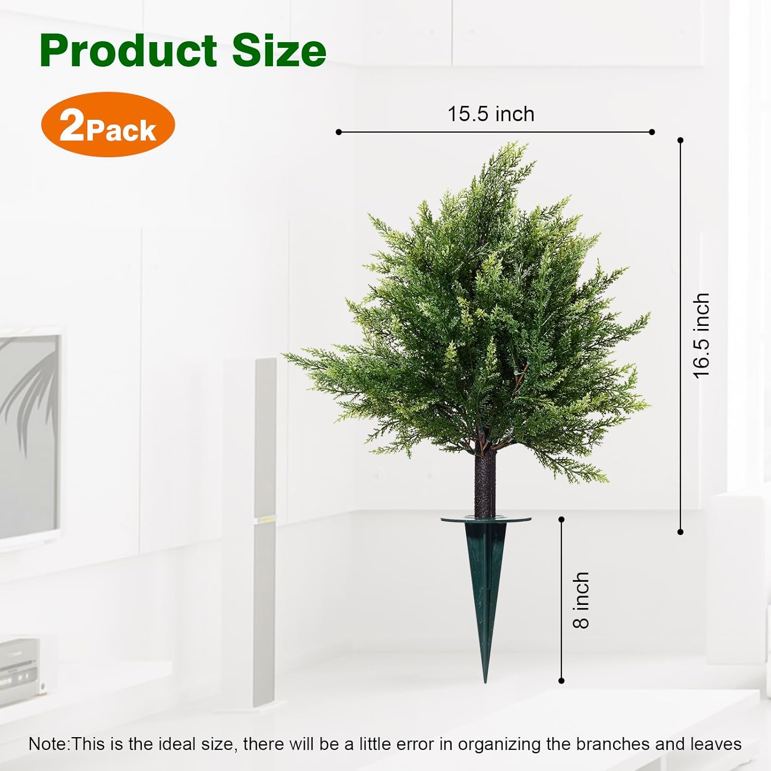 2 Pack 16.5 Inch Artificial Cypress Topiary Trees, Realistic Faux Potted Plants for Indoor Outdoor Home Garden Office Decoration (UV Resistant)