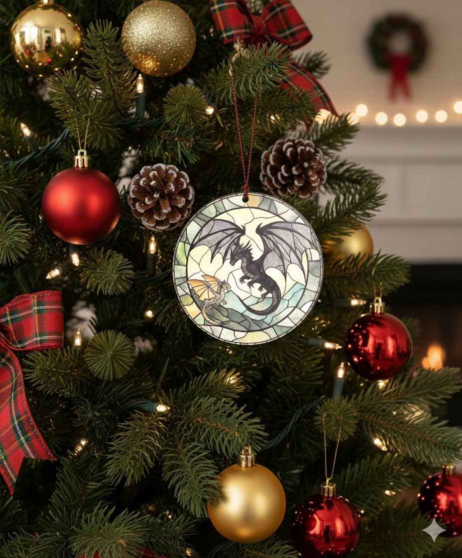 Dragon Ornament, Fantasy Acrylic Round Ornament with Two Dragons, Gothic Home Decoration, Mythical Creature Christmas Ornament 2025, Unique Gift for Dragon Lovers, Fantasy Decor for Men and Women