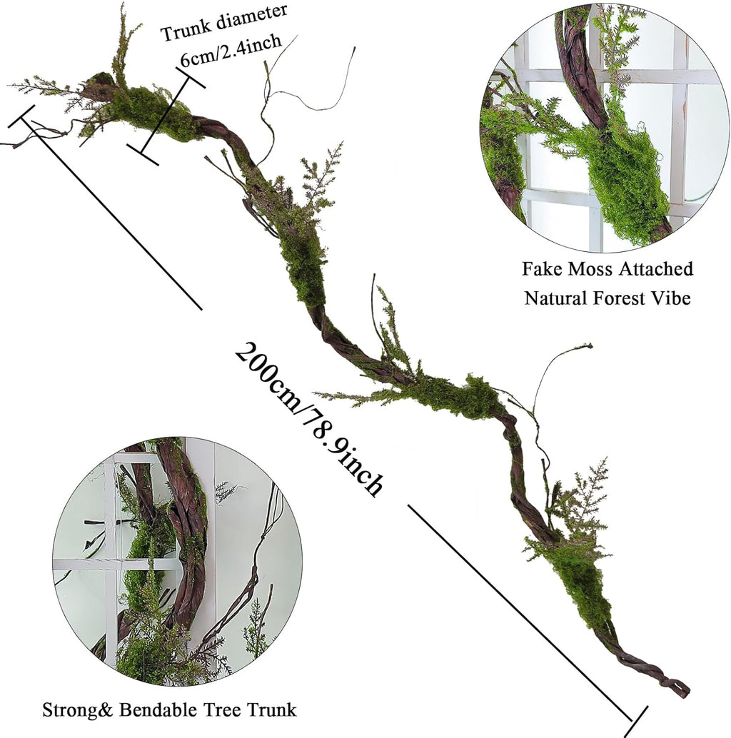 1Pcs 78.9inch Large Bendable Artificial Craft Moss Garland Faux Tall Tree Trunk Branches Grape Vines for Halloween Haunted Mansion Wedding Arch Room Outdoor Mantel Wall Hanging Forest Greenery Decor