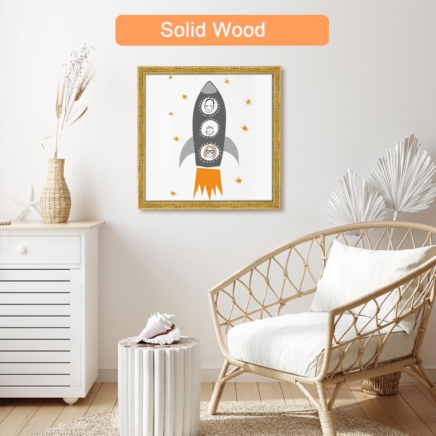 Wood 24x24 Frame Gold, Ornate Natural 24x24in Poster Picture Frame, Modern Golden 24 x 24inch Gallery Wall Photo Frame with HD Plexiglass, Horizontal Vertical Wall Mounting Display 1pcs