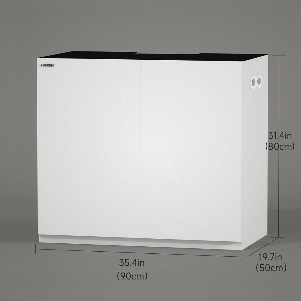 LANDEN Aquarium Wooden Stand and Cabinet for up to 55 Gal Tank, Fish Reptile Sea Salt WaterTank Stand, Nano Foam Leveling Mat Included, W35.5xD19.7xH31.5 in, Wooden Matte White Painted(Stand Only)
