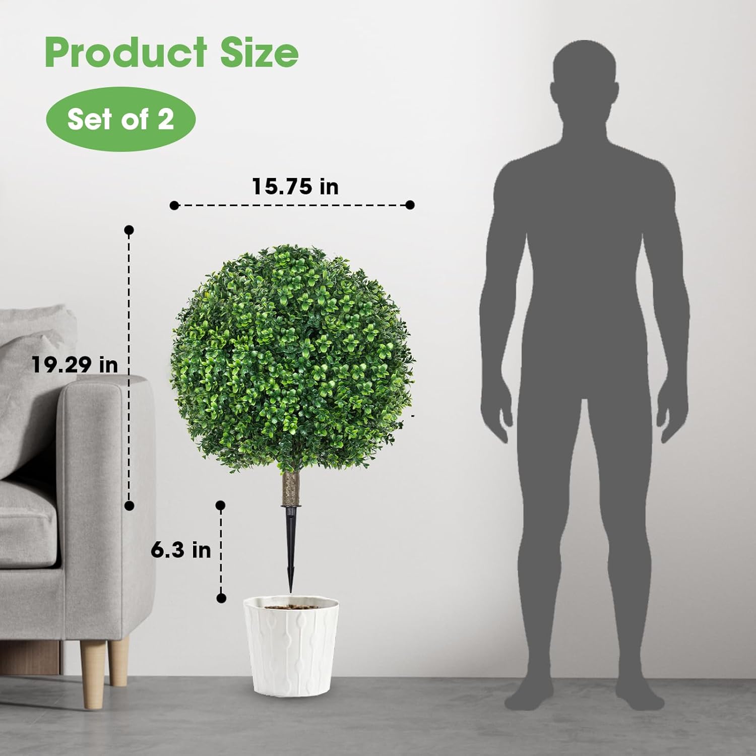 25.6" Artificial Boxwood Topiary Ball Trees: 2 Pack Fake Shrubs with Spike – UV Resistant & Fade Resistant Faux Bushes, Evergreen Artificial Plants for Outdoor Indoor Front Porch Garden