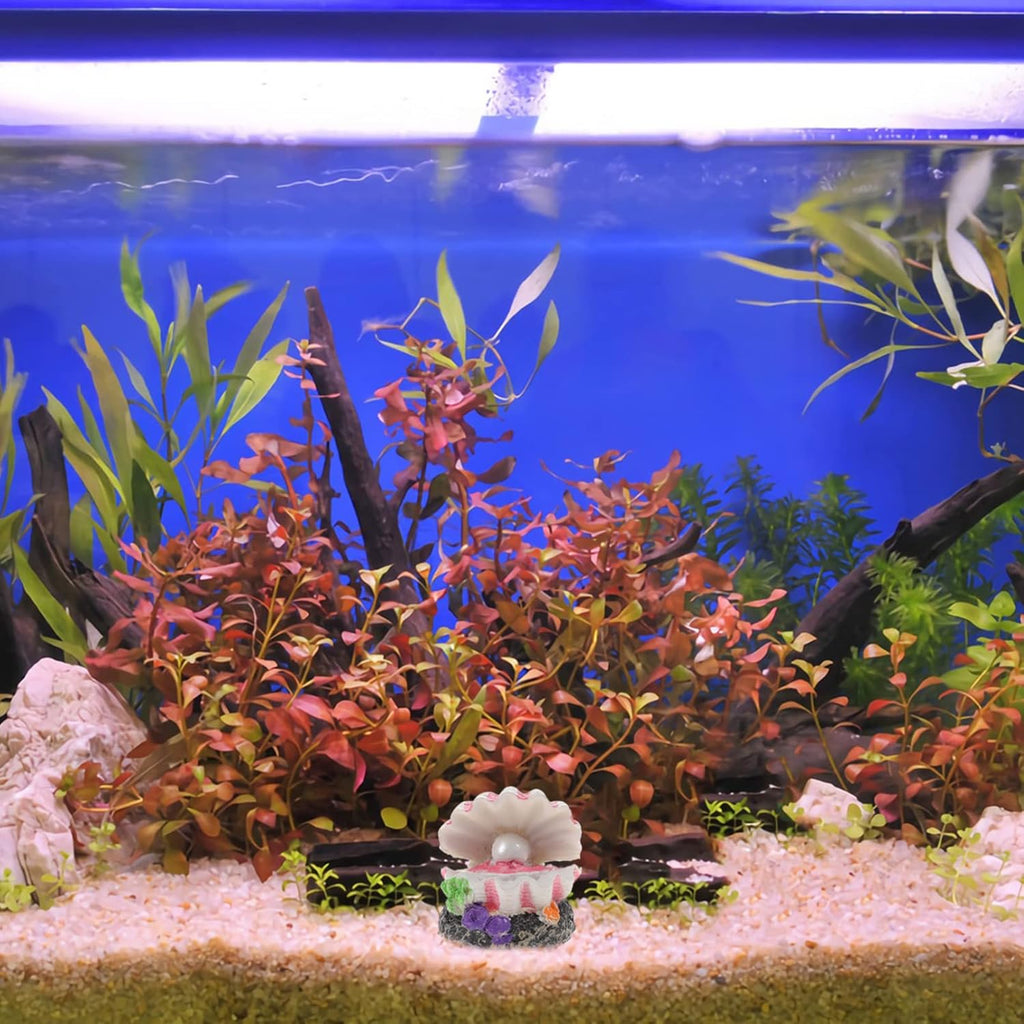 POPETPOP Aquarium Bubbler Decorations : Resin Sea Shell Pearl Fish Tank Ornaments with Air Stone for Fish Tank Landscape