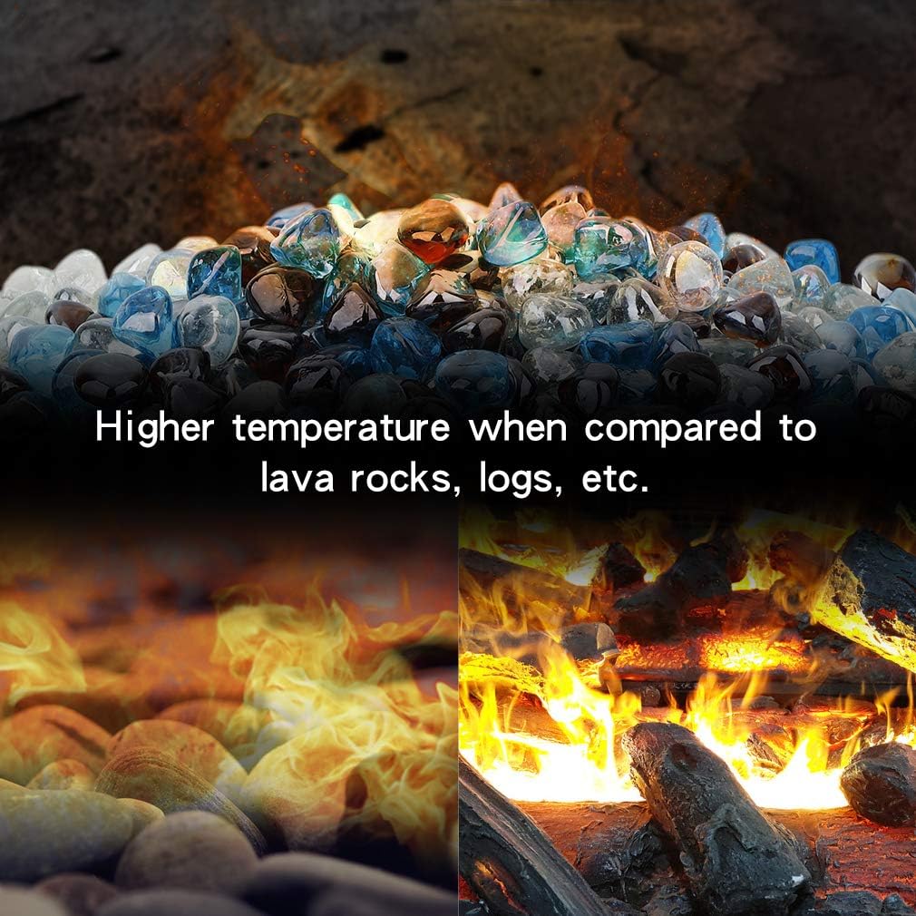 Stanbroil 10-Pound Blended Fire Glass Diamonds - 1/2 inch Fire Glass Blended Caribbean Blue, Crystal Ice, Amber Luster for Indoor and Outdoor Gas Fire Pits and Fireplaces