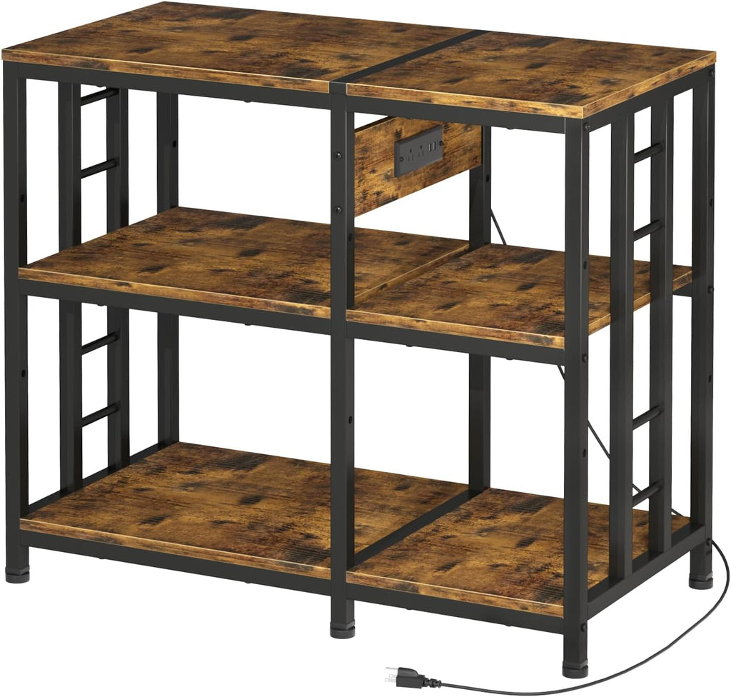 Reinforced 40-50 Gallon Aquarium Stand with Power Outlet | Ultra-Stable 750LBS Capacity Metal Fish Tank Stand for Reptile/Aquatic Setups, 5-Tier Adjustable 37"x19" Steel Shelving System