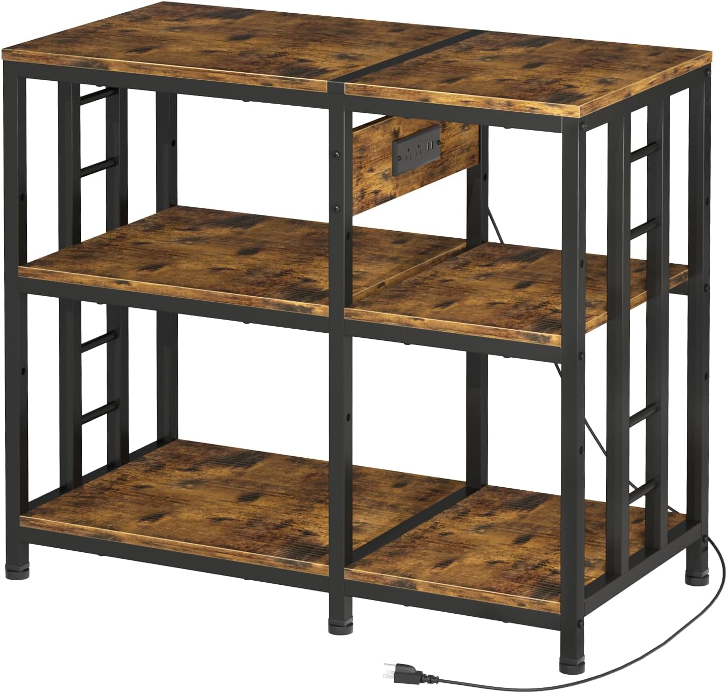 Reinforced 40-50 Gallon Aquarium Stand with Power Outlet | Ultra-Stable 750LBS Capacity Metal Fish Tank Stand for Reptile/Aquatic Setups, 5-Tier Adjustable 37"x19" Steel Shelving System