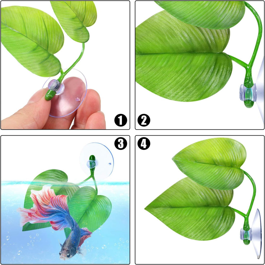 Boao 4 Pieces Betta Fish Tank Accessories Betta Leaf Hammock Pad Simulating The Natural Habitat for Tank Aquarium Spawning Grounds Breeding Resting Bed(Double Leaf)