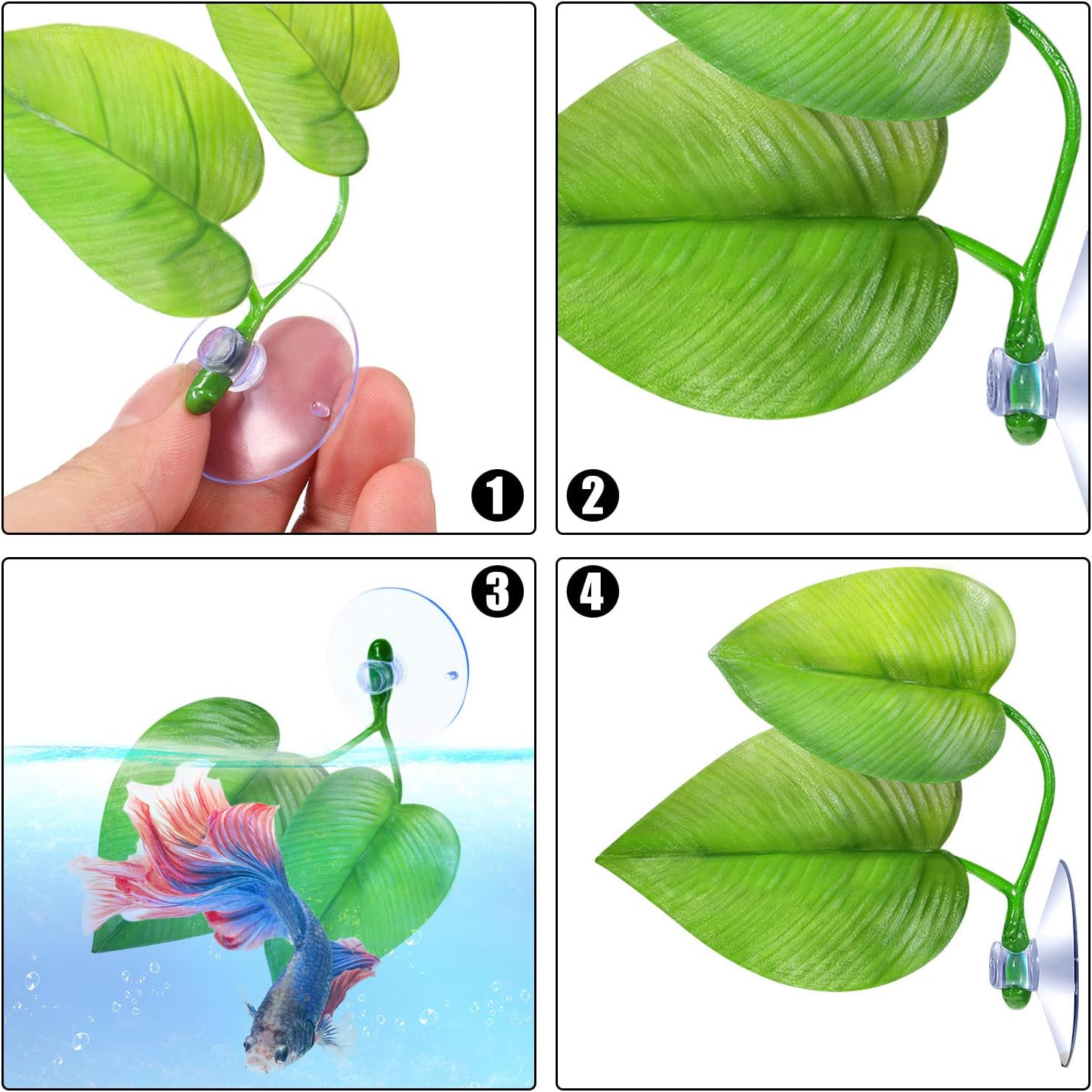 Boao 4 Pieces Betta Fish Tank Accessories Betta Leaf Hammock Pad Simulating The Natural Habitat for Tank Aquarium Spawning Grounds Breeding Resting Bed(Double Leaf)