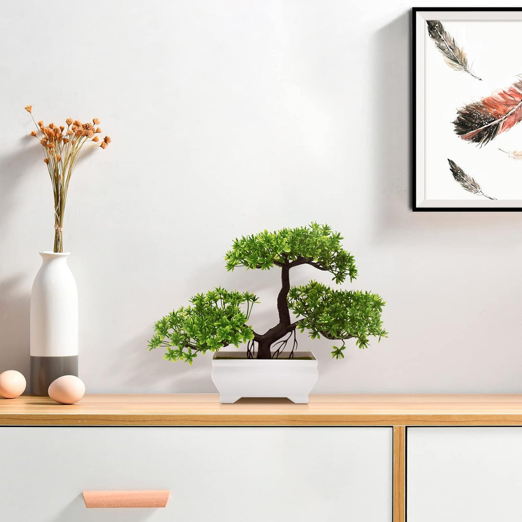 Artificial Bonsai Tree Cloud Pine Bionic Plant Indoor Small Fake Plants Decor Zen Garden Desk Home Desktop Office Bathroom Shelf Bedroom Living Room Decorations (Green)
