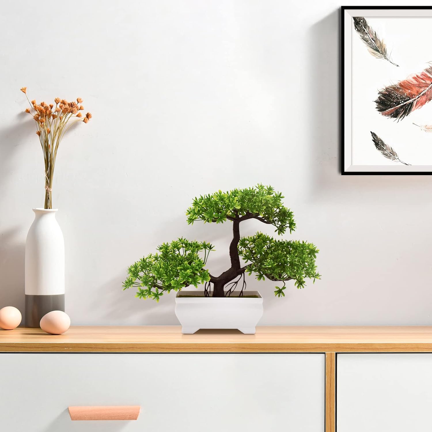 Artificial Bonsai Tree Cloud Pine Bionic Plant Indoor Small Fake Plants Decor Zen Garden Desk Home Desktop Office Bathroom Shelf Bedroom Living Room Decorations (Green)